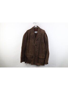 Vintage 90s Y2K Streetwear Mens 2XL Suede Leather Button Blazer Jacket Brown